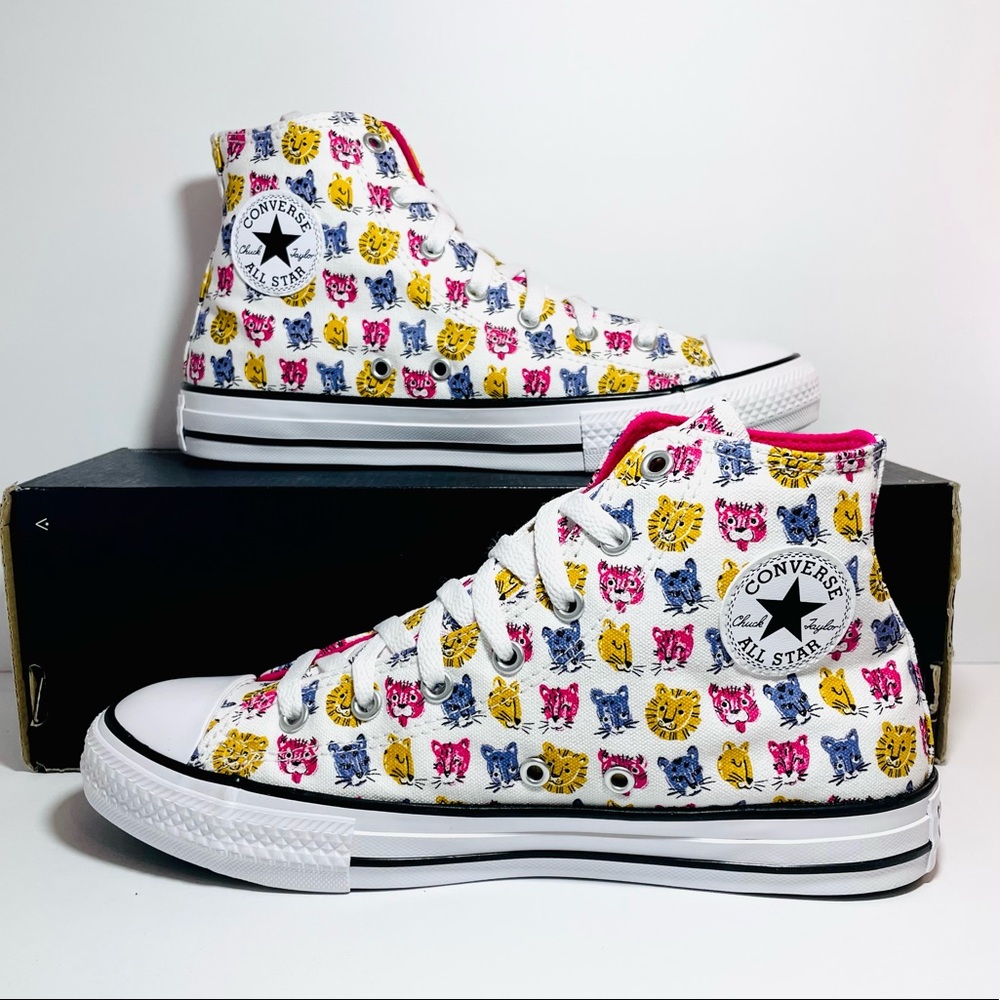 Converse Ctas Jungle Cats Print White/Pink/Black/Yellow Hi Top Sneaker New